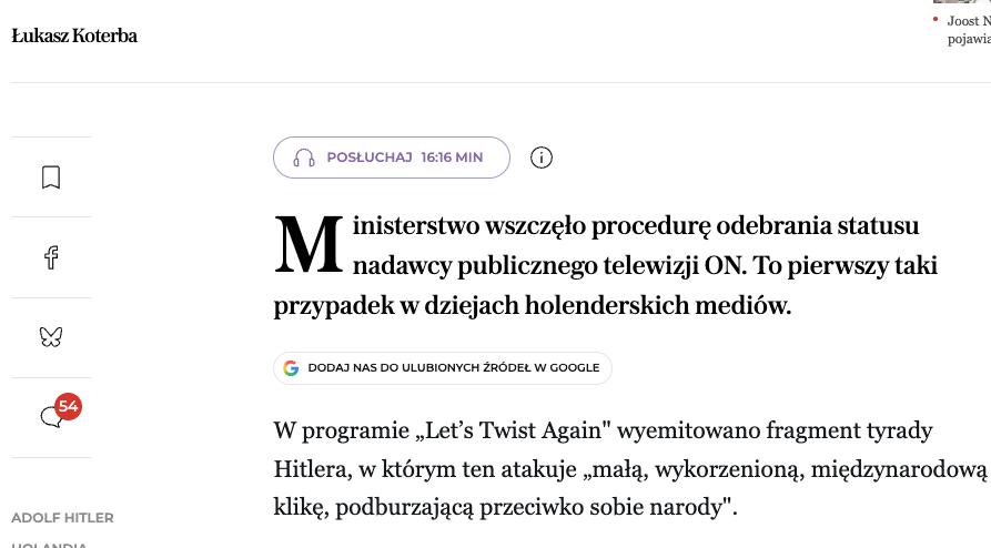 Artykuł o holenderskim nadawcy publicznym w Wyborcza.pl